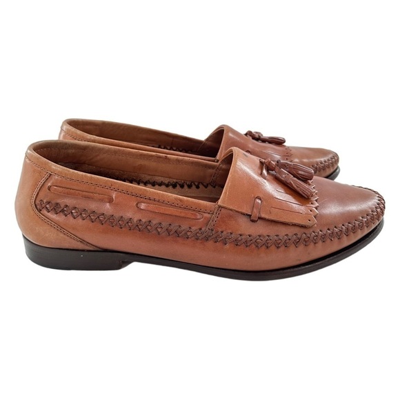 Sandler of Boston mens shoes size 10 tan leather kiltie tassel loafers - Picture 1 of 13